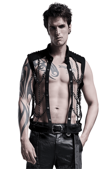 Punk Rave Style Black Warlock Chain Waistcoat